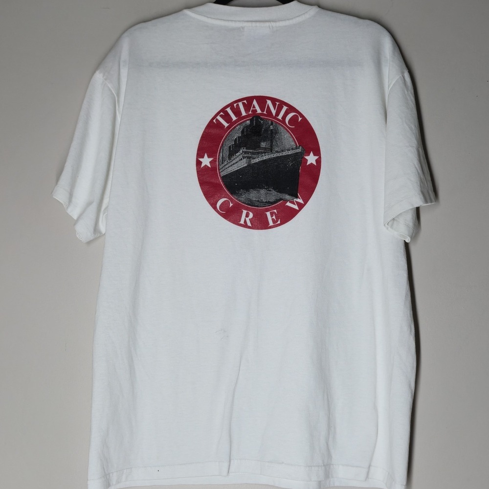 Vintage Titanic Crew T-shirt Tee White Short Sleeve Size Large Movie Hanes
